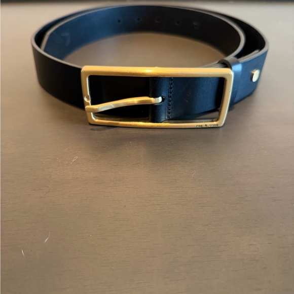 rag & bone Black Leather Belt with Gold Rectangular Buckle - Picture 2 of 6